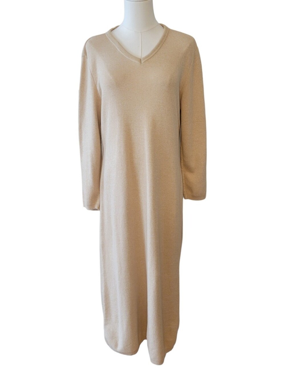 J. Jill Khaki Tan Cotton Knit Maxi Sweater Dress Size Medium Petite